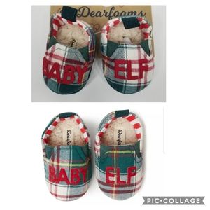 New Dearfoams Christmas Holiday Green Plaid Soft Cozy Slippers Baby Elf 6-9M